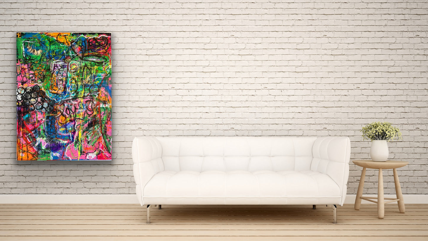 Multicolored Confusion Abstract Canvas Painting For Living Room by Cindy Trestman at Cindys Art