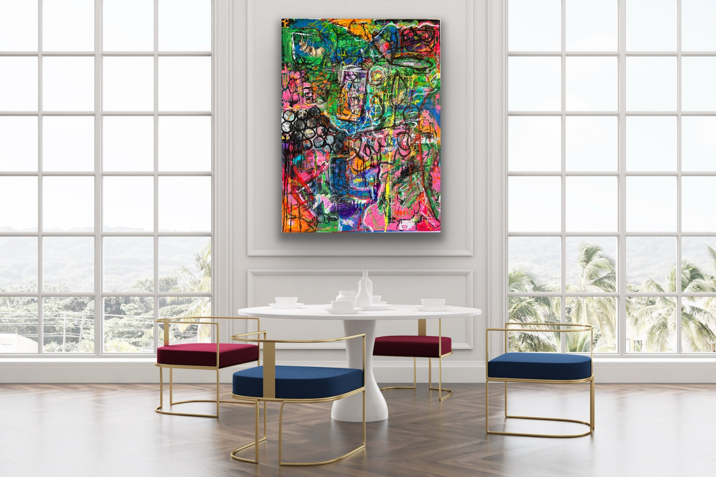 Multicolored Confusion Abstract Canvas Painting For dining Room by Cindy Trestman
