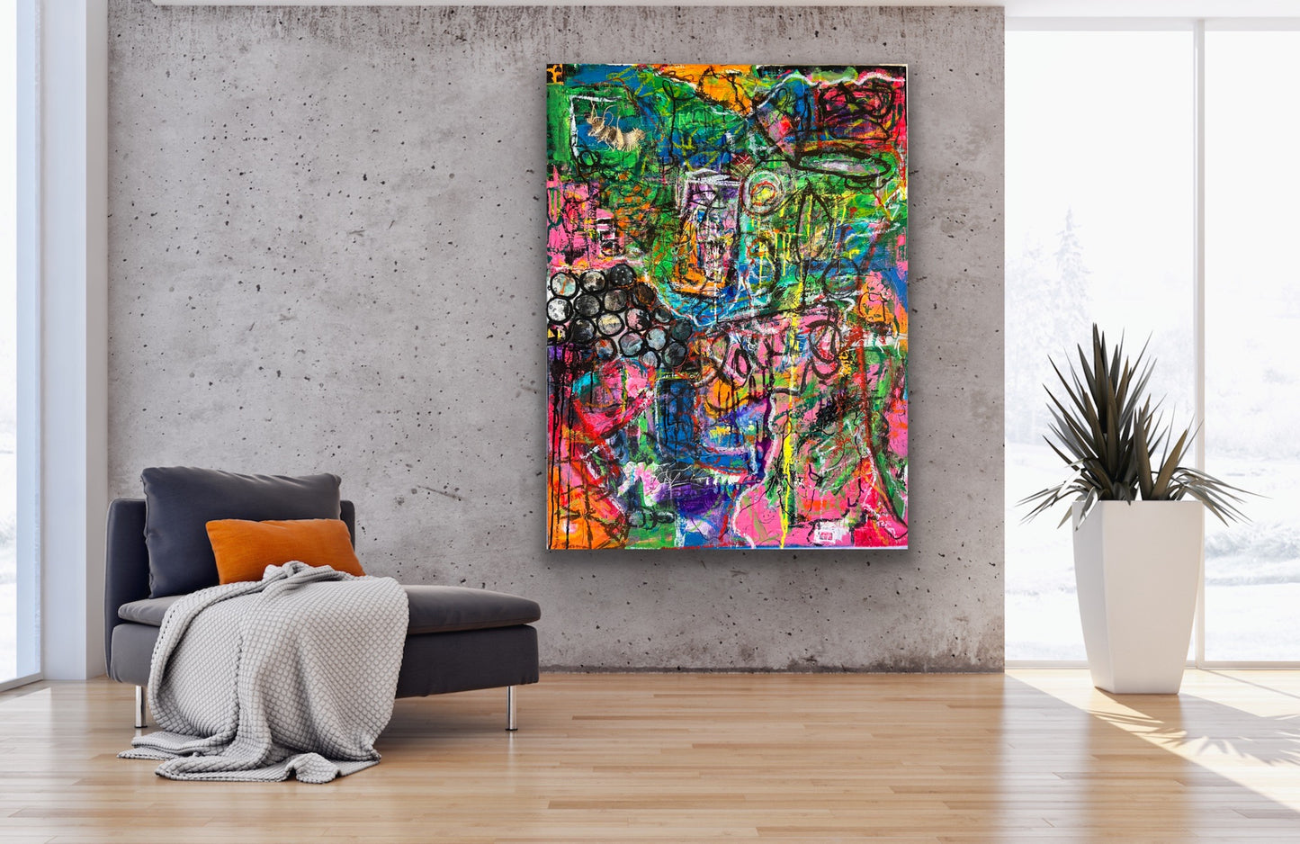 Multicolored Confusion Abstract Canvas Painting For waiting Room by Cindy Trestman at Cindys Art