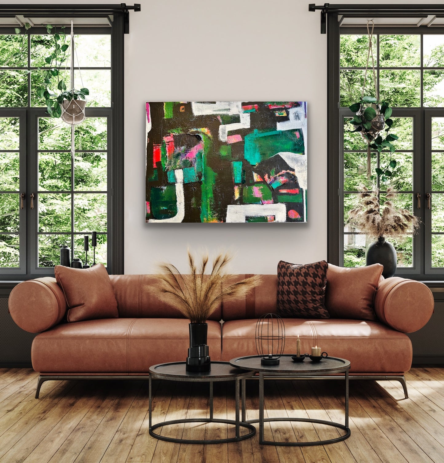 Green Geometric Large Canvas Painting by Cindy Trestman 2