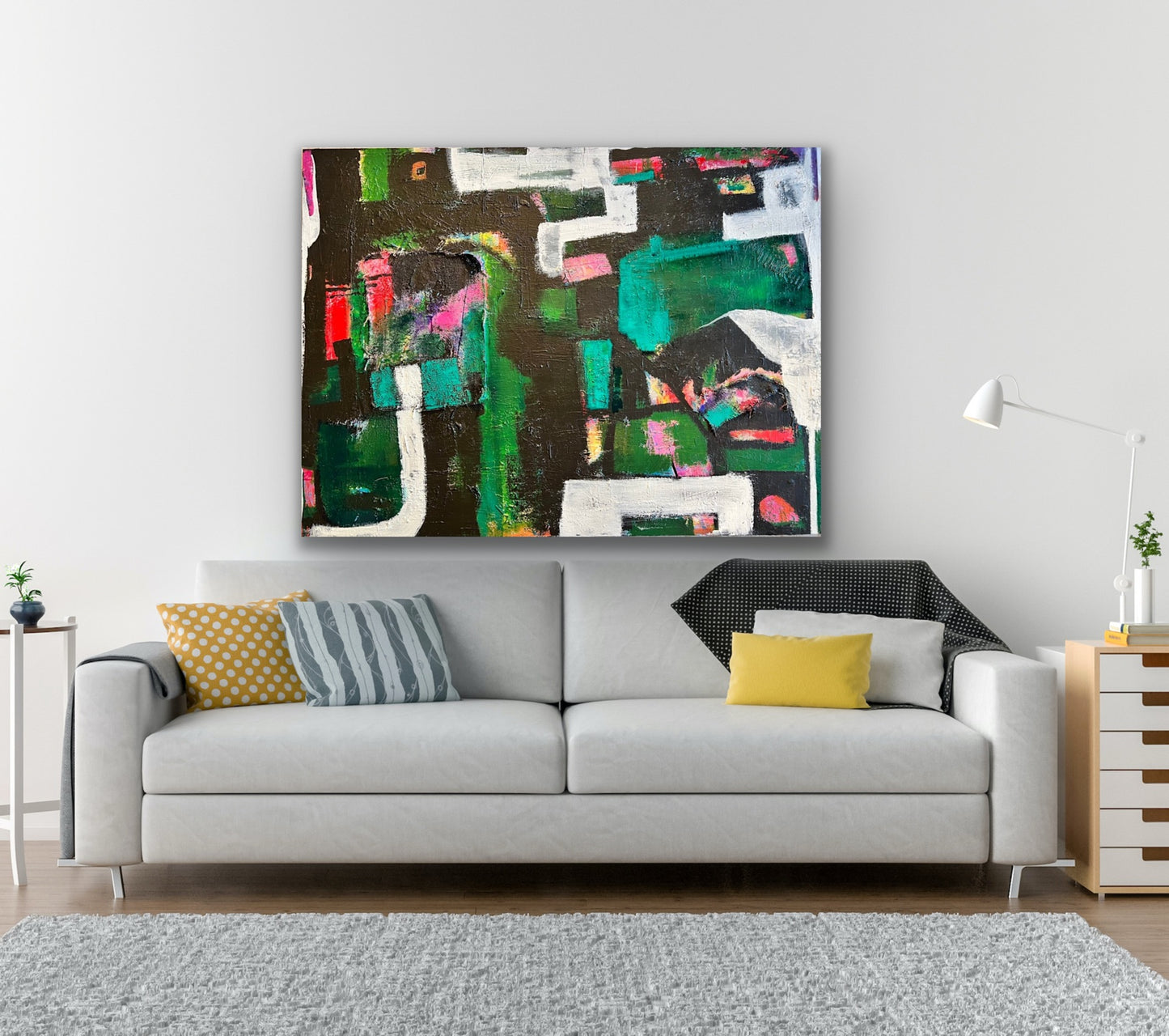 Green Geometric Large Canvas Painting by Cindy Trestman Dining Room