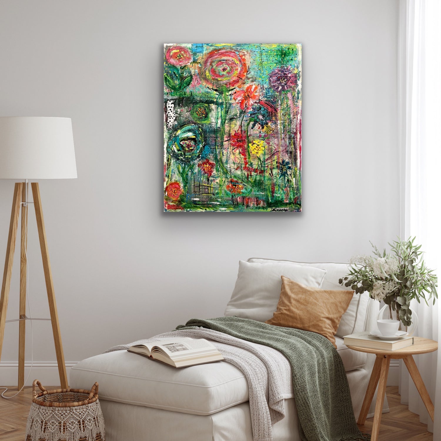 Multicolor Floral Passion Canvas Painting Wall Art by Cindy Trestman Living Room