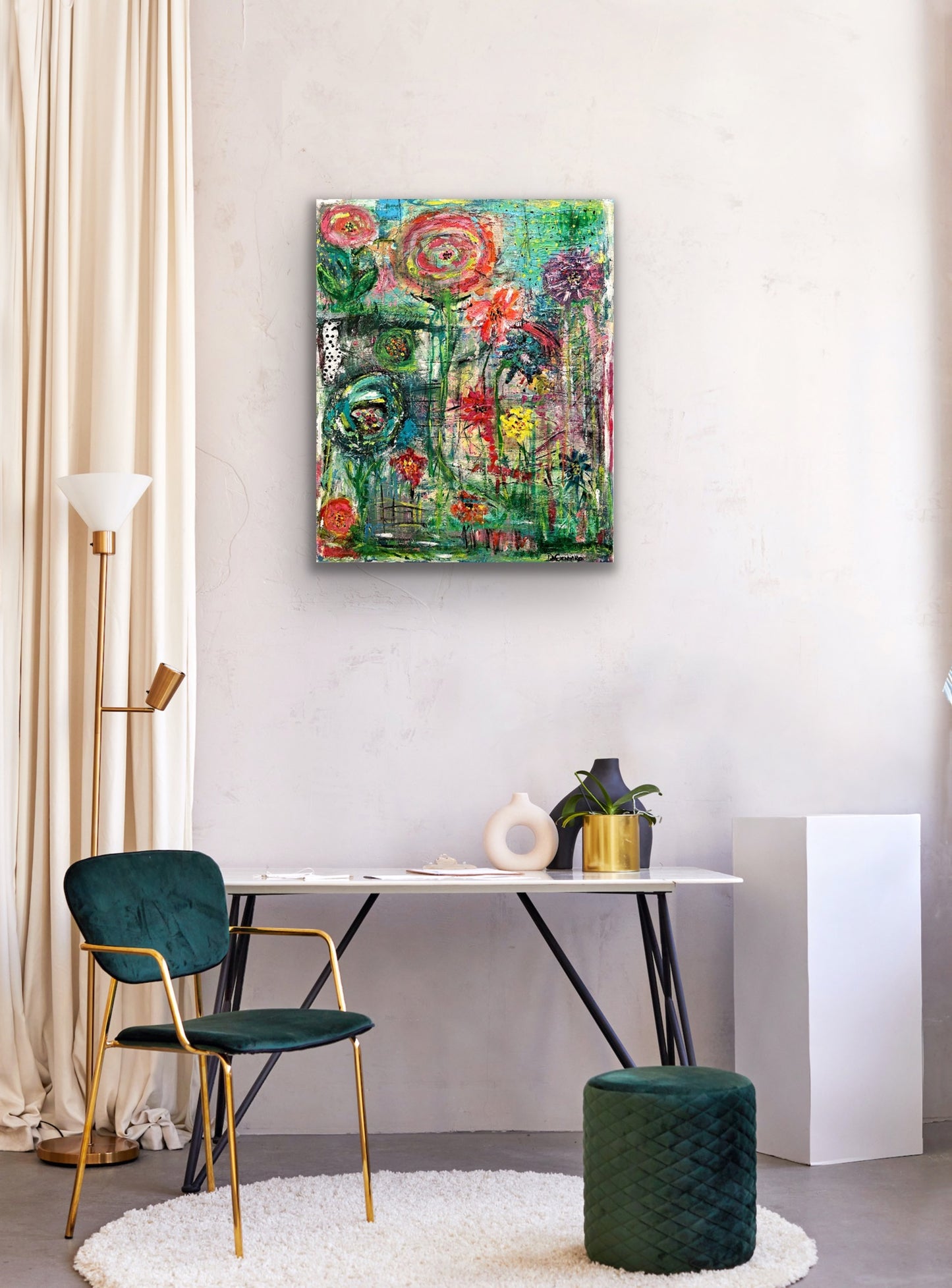 Multicolor Floral Passion Canvas Painting Wall Art by Cindy Trestman Office