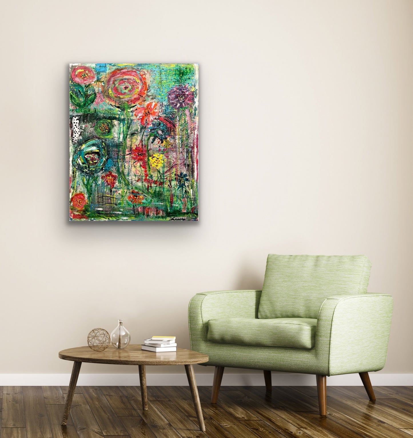 Multicolor Floral Passion Canvas Painting Wall Art by Cindy Trestman Tea Room