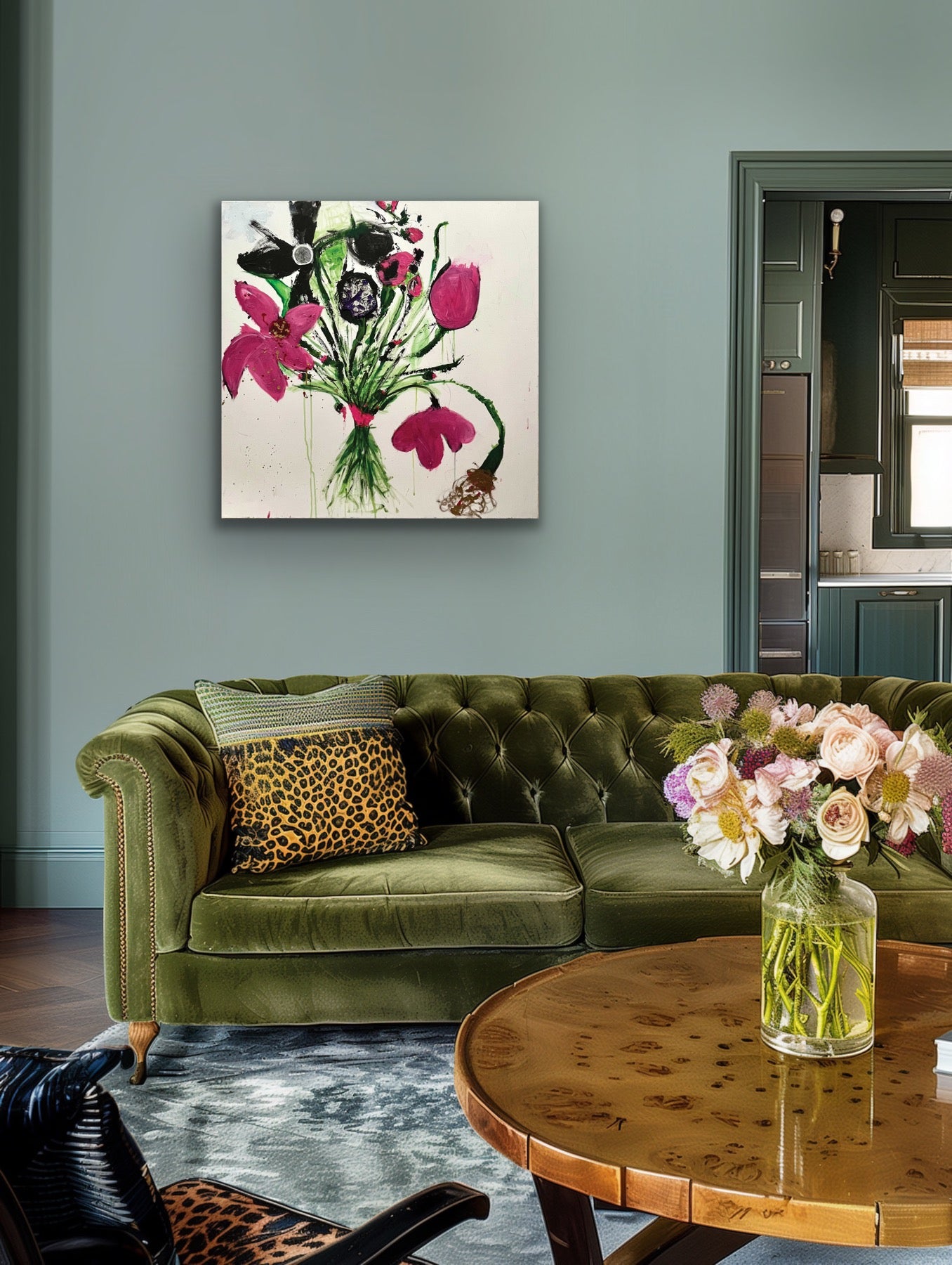 Colorful Textured Abstract Painting Bouquet By Cindy Trestman Living Room