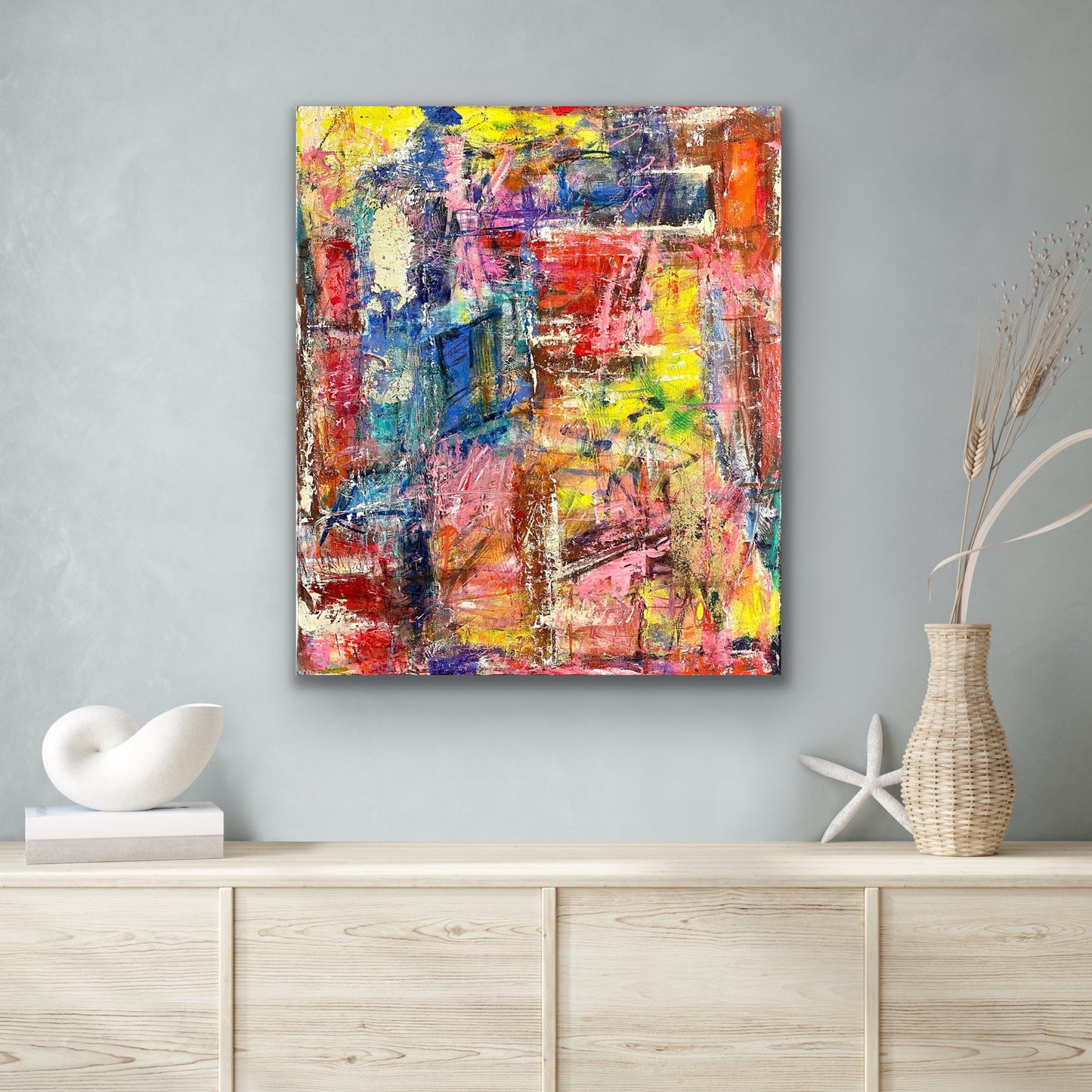 Colorful Textured Abstract Painting Wall Art Momentum And Mystery By Cindy Trestman Console